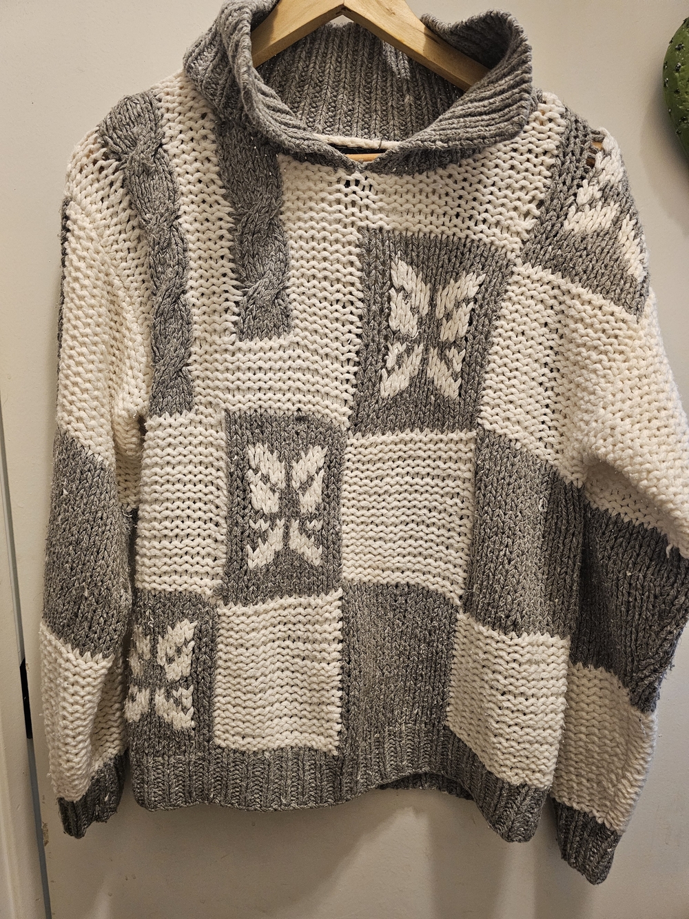Cozy Two-Tone Cream and Gray Chunky Knit Sweater